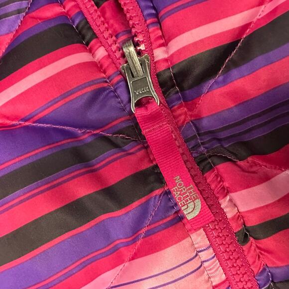 The North Face Girls 550 Down Puffer Coat Size Large 14/16 Pink Purple Stripes - Picture 4 of 12